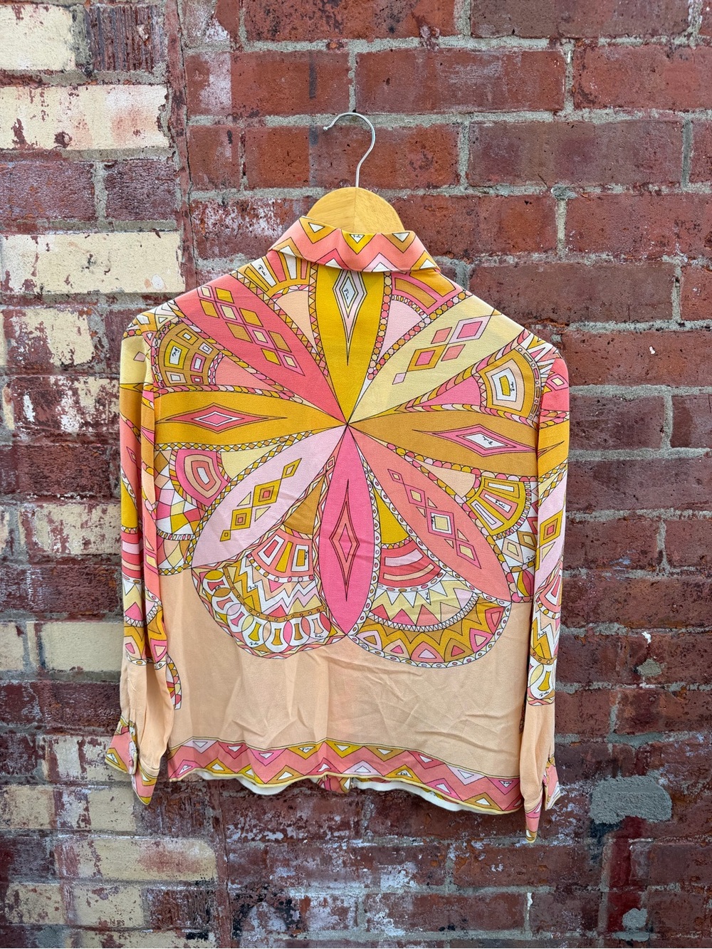 Emilio Pucci Peach, Pink & Yellow Geometric Silk Shirt - Picture 3 of 3